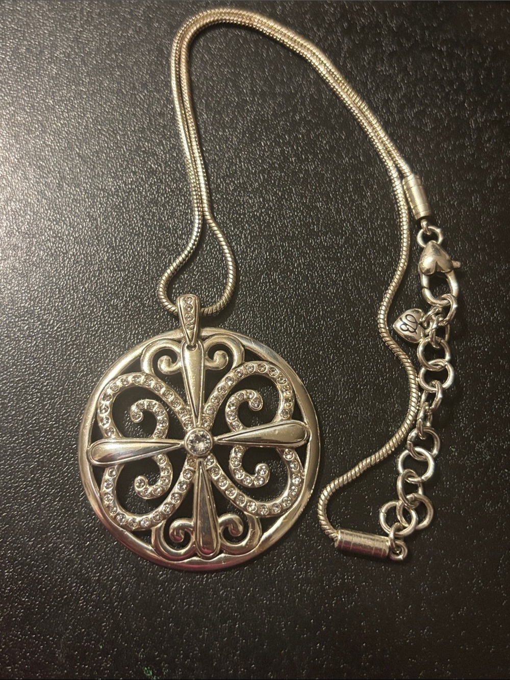 Brighton Corsica Silver Crystal Medallion Circle Pendant Necklace